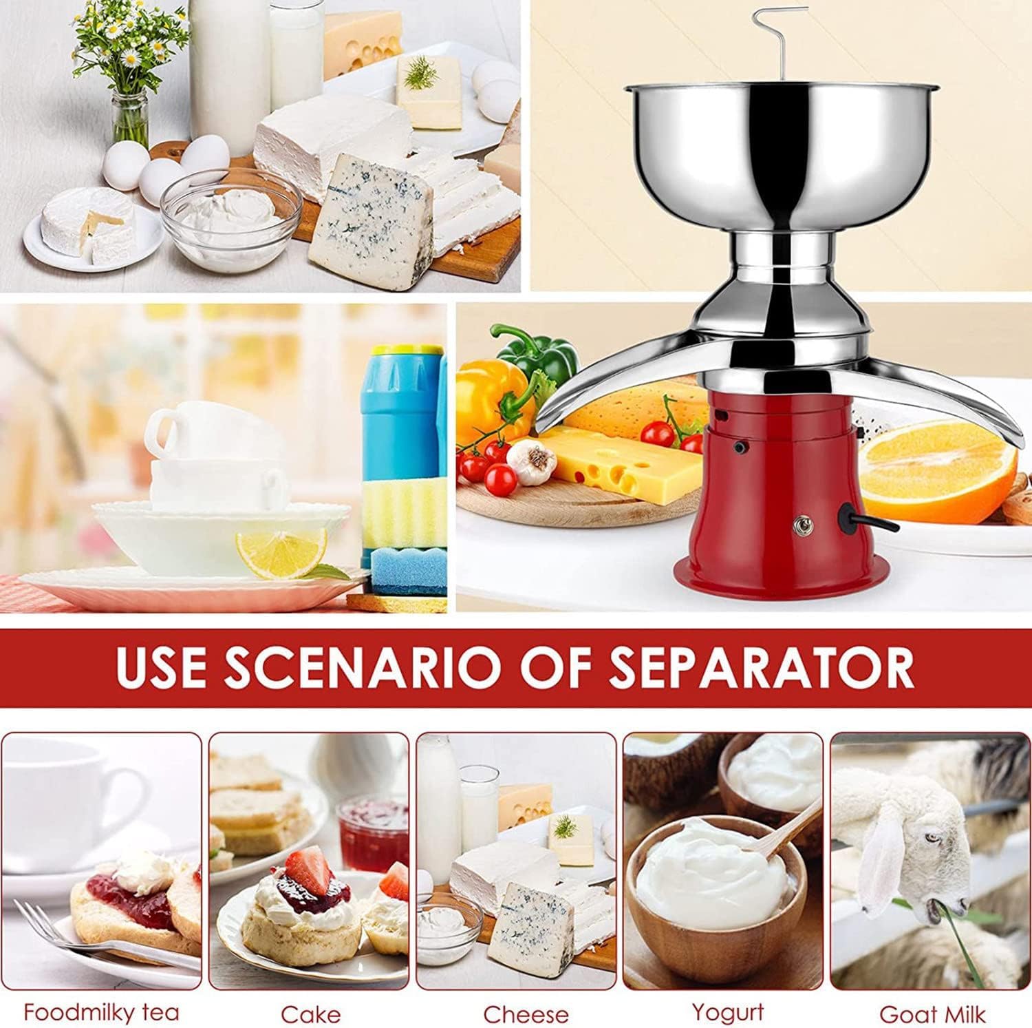 Elektrischer Milchzentrifugalseparator, Professionelle Entrahmungsmaschine, Lebensmittelechtes Material, Sicher Und Gesund, Einstellbar Für Schafsmilch, Ziegenmilch, Red, 220v