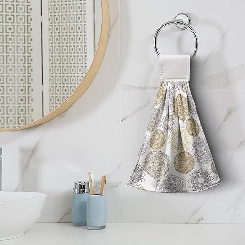 Miniatura 6 de Kwlegh Toalla de mano con diseño de mandala marroquí, con lazo para colgar, 2 piezas, diseño geométrico floral, toalla de cocina bohemia, suave,