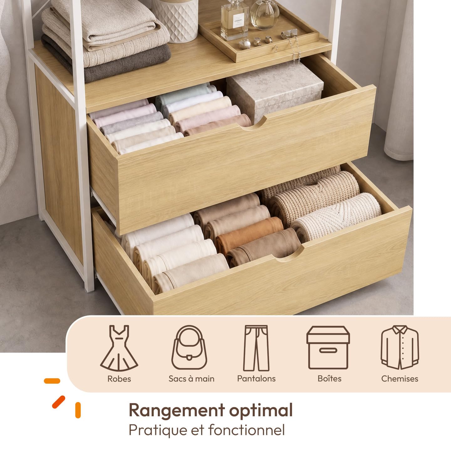 IDMarket - Dressing penderie DETROIT L.80 cm bois et métal blanc
