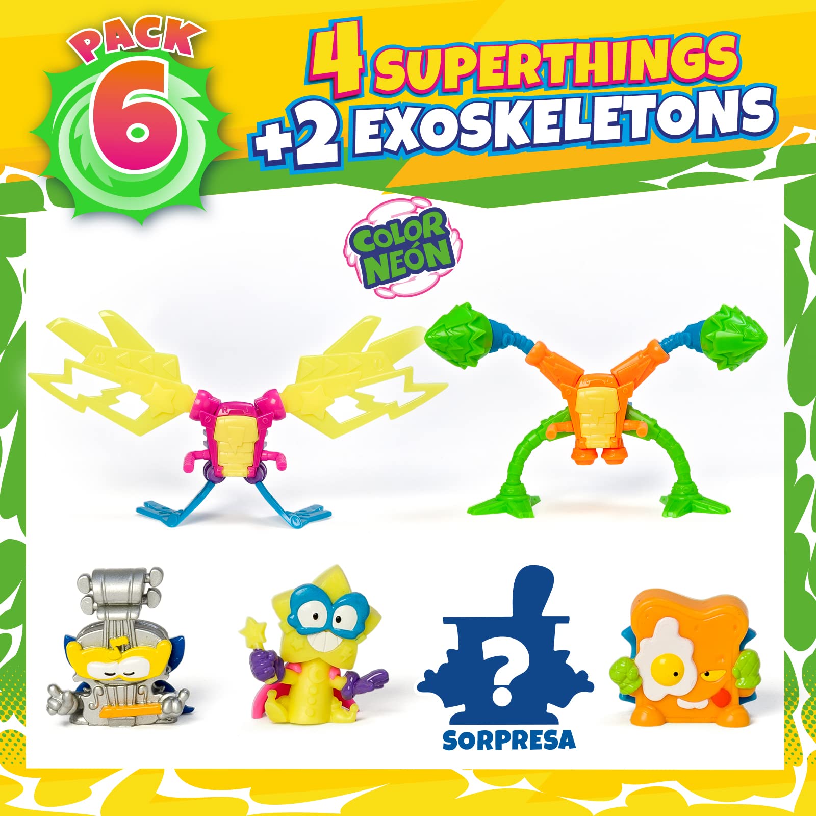 SUPERTHINGS seria Neon Power – Opakowanie zawiera 4 SuperThingsy (1 kapitana w srebrnym kolorze) i 2 Exoskeletony, zestaw 1/6