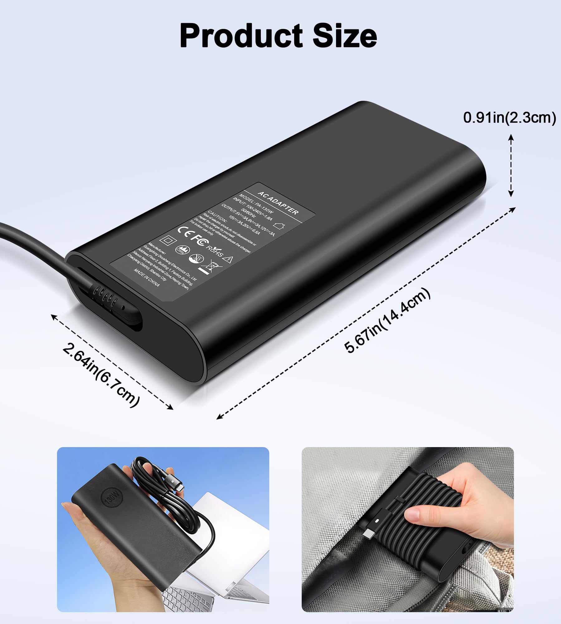 130W USB C Alimentatore per Dell XPS 17 15 9700 9710 9720 9500 9520 9575 Latitude 5420 5520 5531 7200 7410 9410 2-in-1 Precision 5470 5550 5560 5570 Inspiron 14 7420 Caricabatterie per laptop