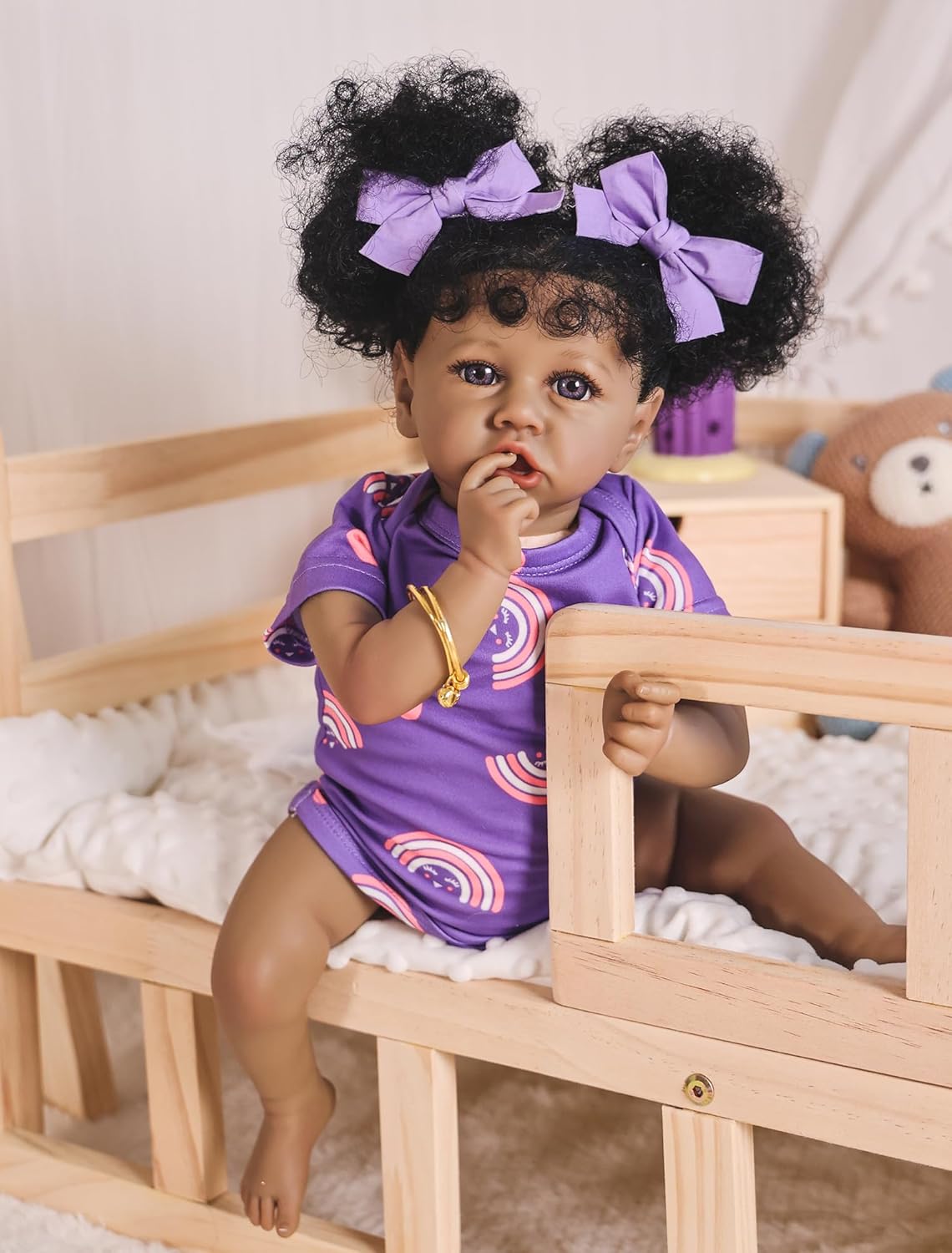 HOOMAI Reborn Baby Black Dolls African American Lifelike Silicone Doll Realistic 18 Inch with Cloth Body Birthday Gift Set for Ages 3+