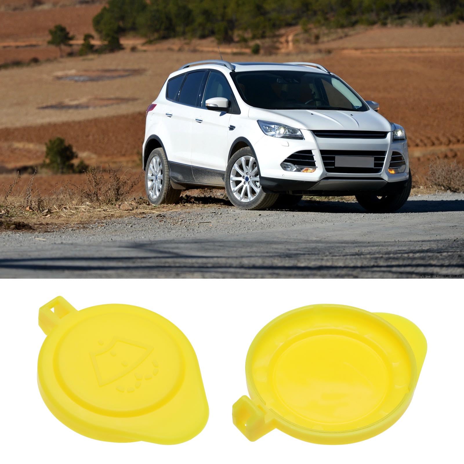 OTOTEC 2 szt. Osłona do czyszczenia spryskiwacza przedniej szyby samochodu Część zamienna nakrętki butelki spryskiwacza 4783753 Kompatybilny z Ford Kuga 2012 żółty
