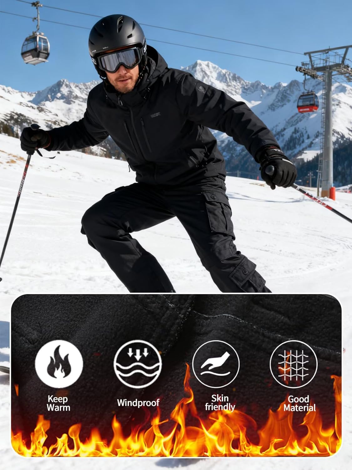 TRGPSG Men's Fleece Lined Hiking Pants Winter Camo Cargo Pants Windproof Tactical Casual Work Ski Pants with 8 Pockets - Image 4