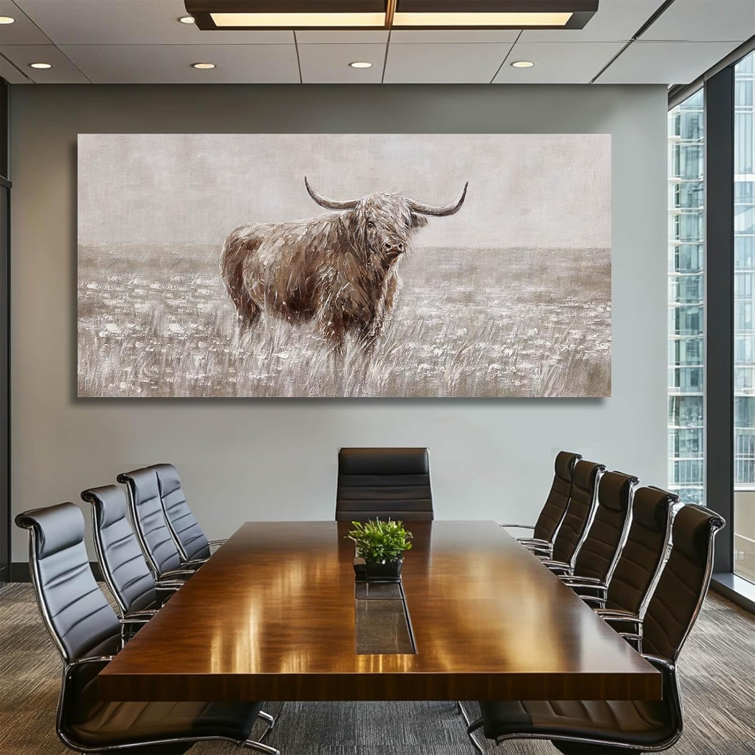 MLART99 Highland Cow Wall Art Farmhouse Wall Decor Bedroom Brown Painting on Canvas Large Landscape Art 29"x 58" Home Artwork Office Wall Decor - Image 4