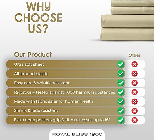 Miniatura 5 de Top Split Flex Head - Juego de sábanas de tamaño California King, sábanas ultrasuaves de calidad egipcia, doble cepillado, bolsillos profundos,