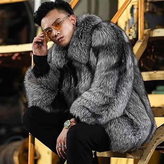Amazon | [WOOYOO] ファージャケット 毛皮コート メンズ S-6XL グレー