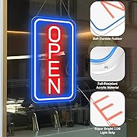 Vista 4 de Ultra Bright LED Open Signs for Business, 16’’x 9’’ Neon Open Sign, Vertical Light up Sign with ON/OFF Switch adapter for Window Bars Cafes Hotels