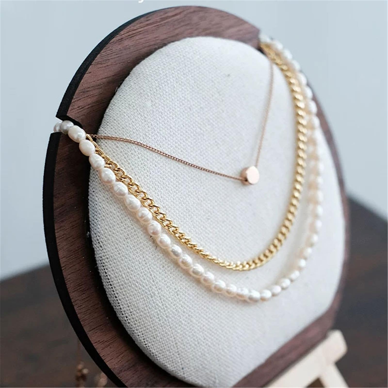 organisateur de porte-bijoux Présentoir à colliers rembourré en lin et coton avec chevalet bois