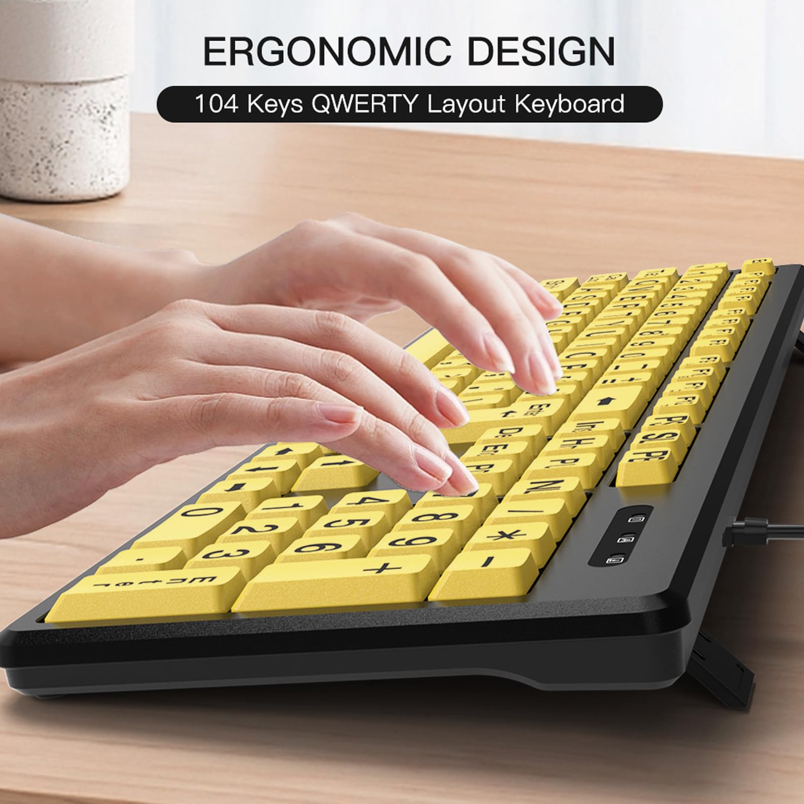 Tastiera Per Ipovedenti Con Tasti Grandi - USB Cablata, 104 Tasti, Caratteri Ad Alto Contrasto - Foto 4