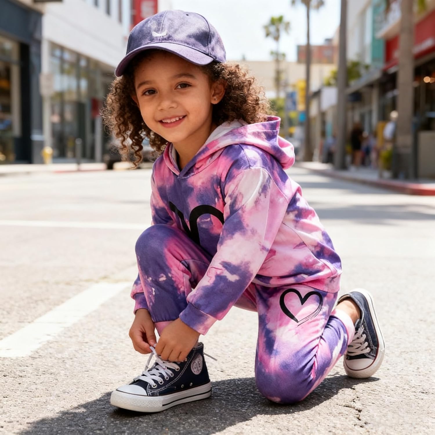 Toddler Baby Girls Clothes Long-sleeve Tie Dye Hoodie Pullover and Sweatpants Heart Print Hooded Outfits Set - Image 3