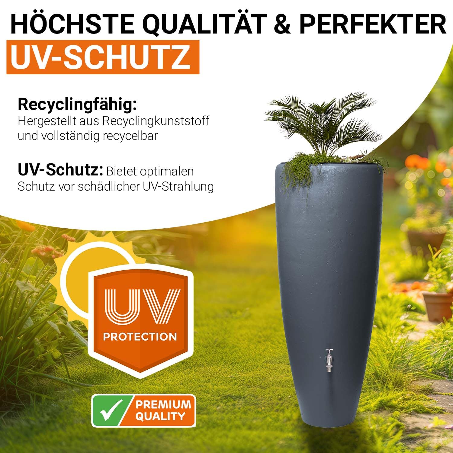 GARANTIA 2in1 Regentonne Komplett-Set 300 Liter Graphite Grey inkl.