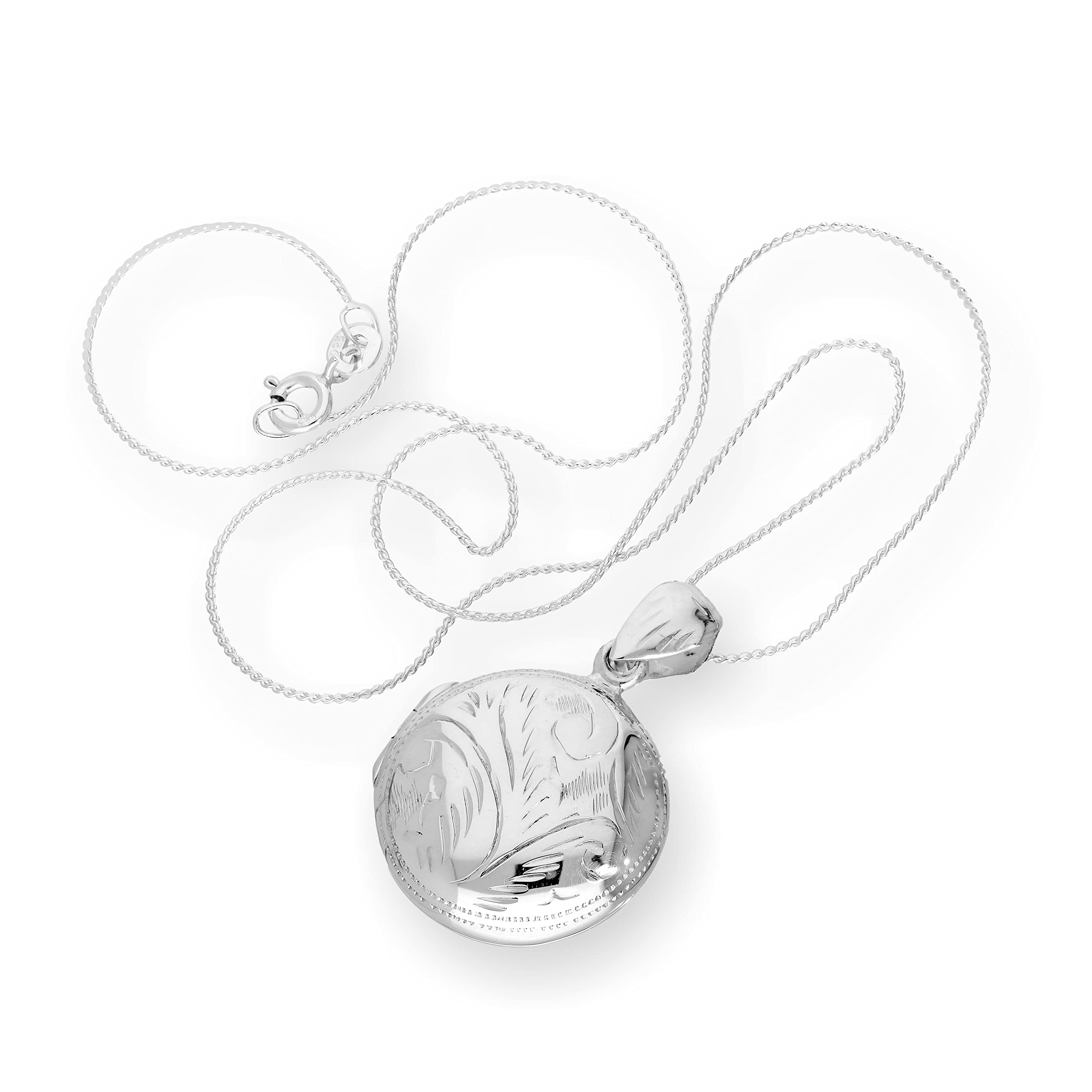 jewellerybox Collier et Pendentif Médaillon Rond à Motifs en Argent 925/1000-41 à 56cm