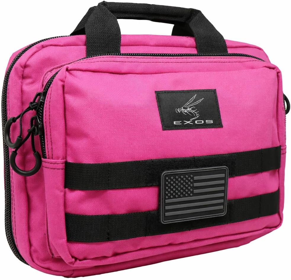 Exos Double Pistol Case - Tactical Double Soft Pistol Gun Bag - Handgun Carrying Case with Compartments - Hand Gun Storage Bag with MOLLE Webbing and Padded Interior - Designed in USA