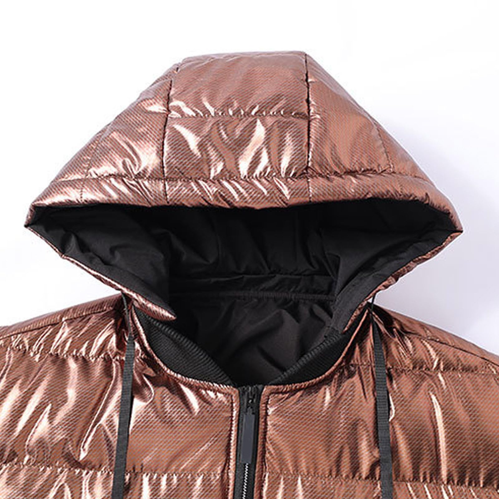 Generisch Piumino da uomo lucido, giacca con cappuccio, tinta unita, con colletto alto, caldo, imbottita, giacca trapuntata, giacca invernale, per l'inverno metallizzato, Thickened Shiny Detachable