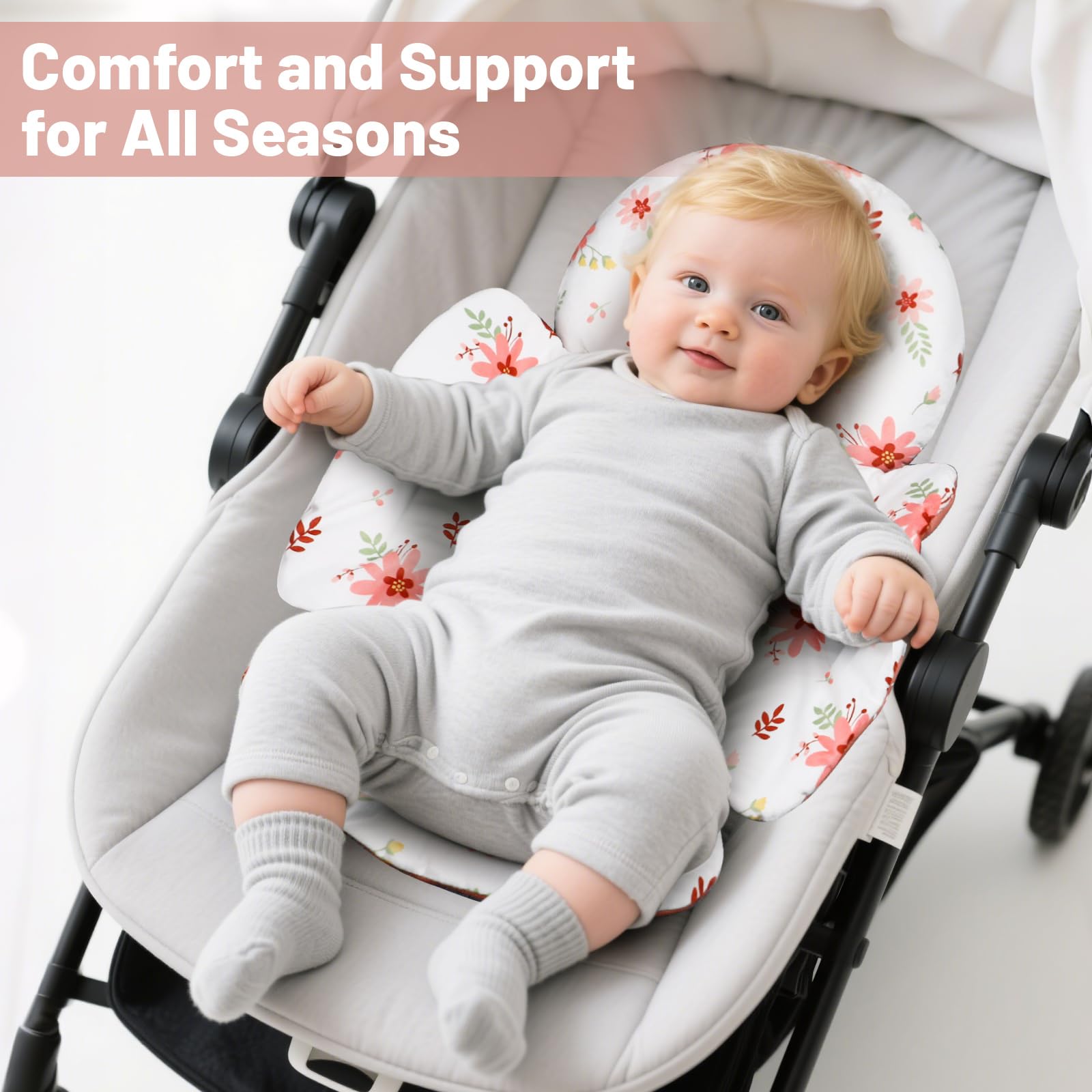 KAKIBLIN Insert pour bébé compatible avec 4moms Mamaroo Swing Graco Swing et siège auto, insert de siège auto pour nouveau-né filles garçons, design réversible respirant soutien de la tête et du corps