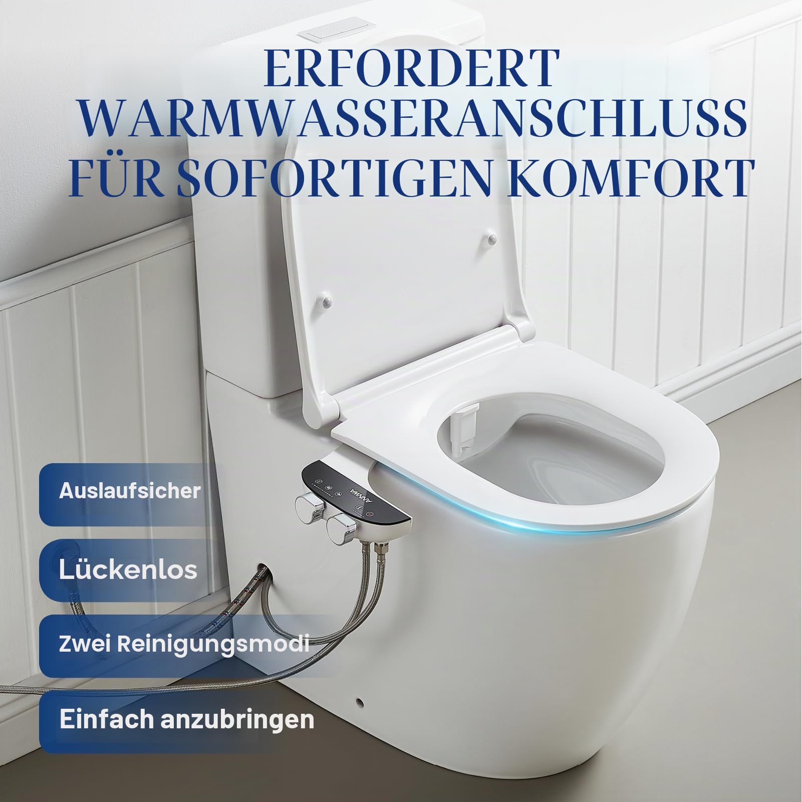 Bidet Aufsatz für Toilette,Cold/Heiß Water Bidet Dusch-WC,mit Einziehbare selbstreinigende Doppeldüsen,Wasserstrahl regulierbar,WC-Aufsatz,Front- und Heckreinigung,Po-Dusche,TT18NA