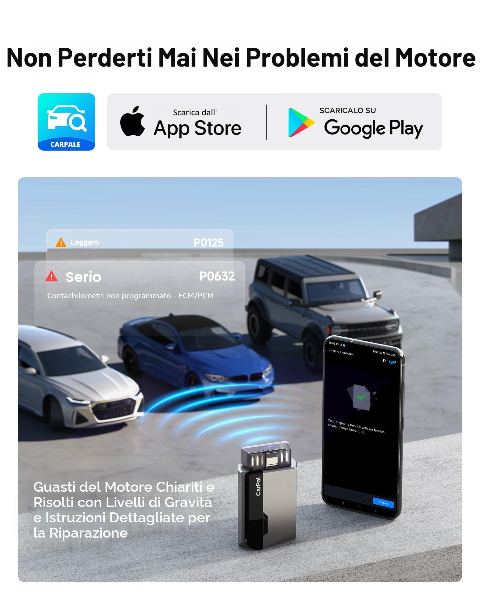 TOPDON CarPal scanner obd2 bluetooth per iOS e Android, auto diagnostica per Sistema Completo, 6 Funzioni di Reset, controllo smog, guida di riparazione, 1 anno di aggiornamenti gratuiti