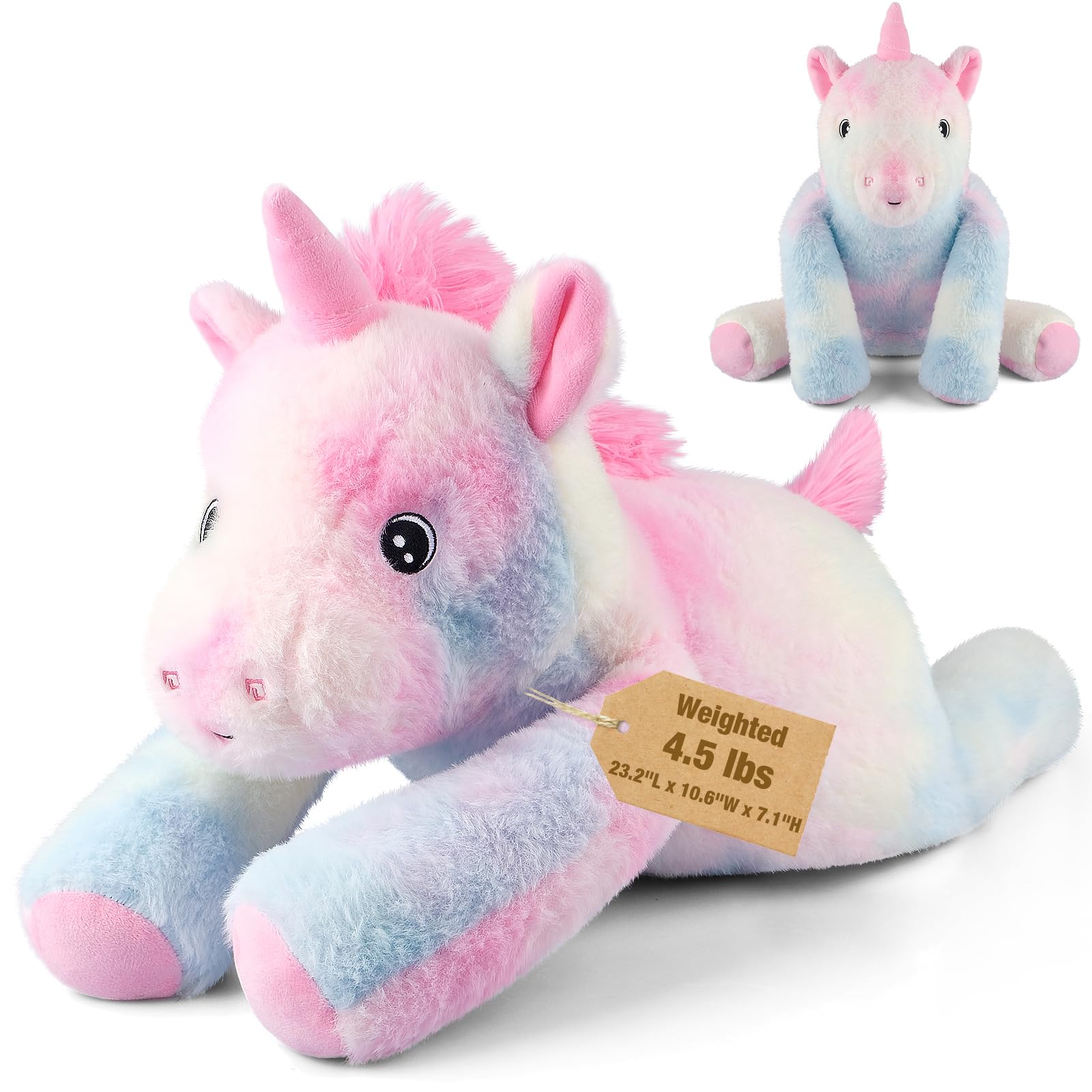 24" & 4.5 lbs Weighted Stuffed Animals for Adults and Kids, Large Laying Unicorn Stuffed Animal, Removable Weighted Plush for Relaxation, Cute Unicorn Plushies & Gifts for Boys and Girls