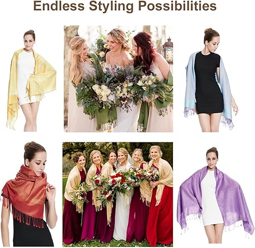 Miniatura 5 de SILVERFEVER - Chal vintage para mujer, estampado de cachemira jacquard, pashmina, para ocasiones especiales, bufanda de noche, estola de doble cara