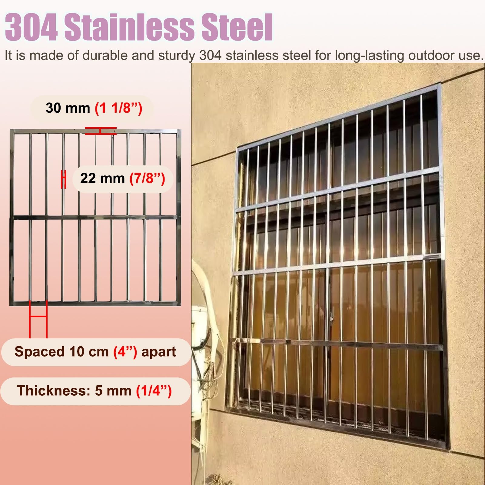Rejas para Ventanas Exteriores Rejas de Seguridad Antirrobo para Ventanas Instalación Interior Aptas | Barra de Seguridad Fija y Permanente para Ventanas (Barrera de Seguridad para Altillos), Rejas Decorativas(24x39in/60x100cm)