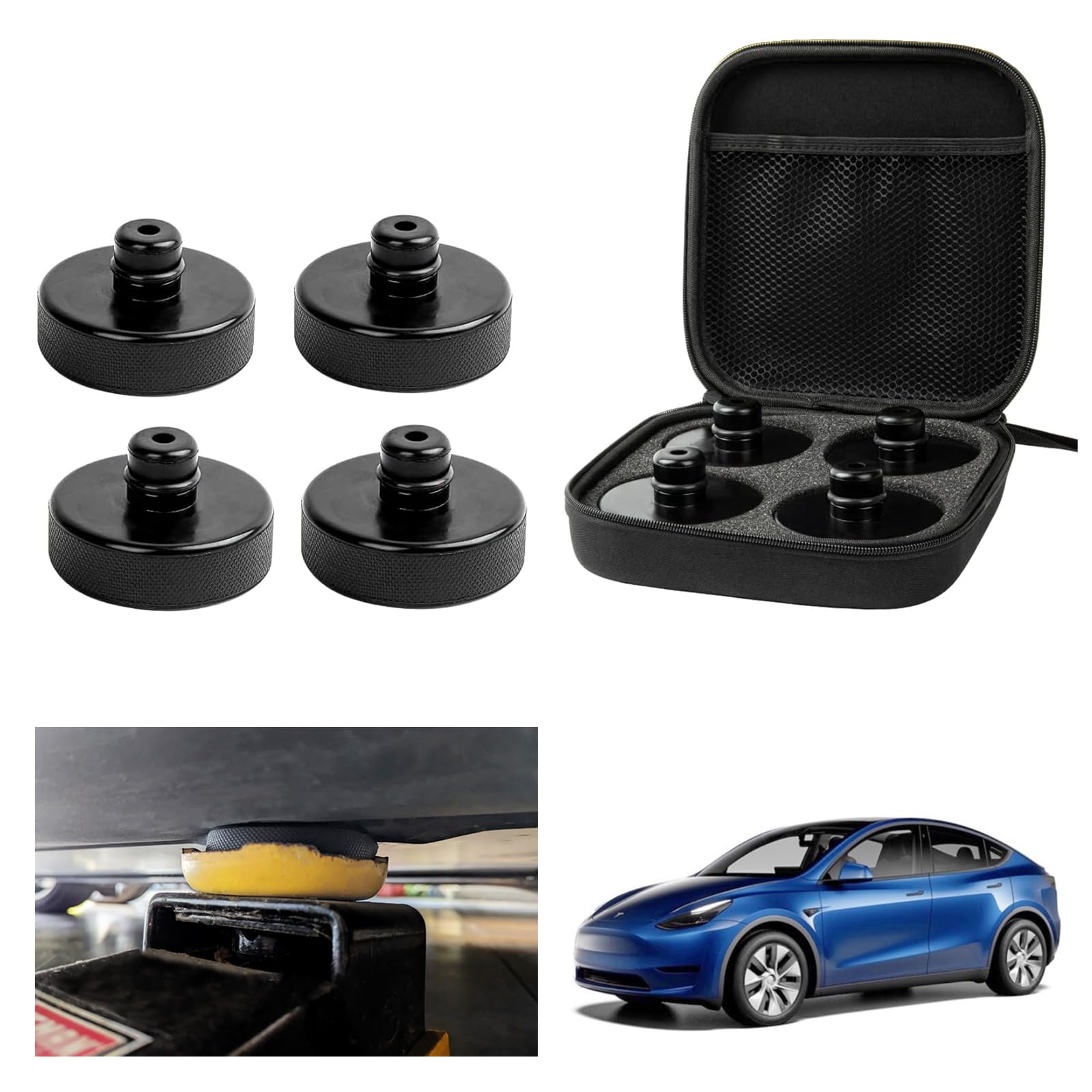 [4 Stück] GAFAT Wagenheber Gummiauflage für Tesla Model Y Juniper Model 3 Highland S X, Gummi Jack Pad Wagen Heber Point Pad Stabilisator-Adapter, Mit Aufbewahrungsbox, Tesla Wagenheber Kfz (Schwarz)
