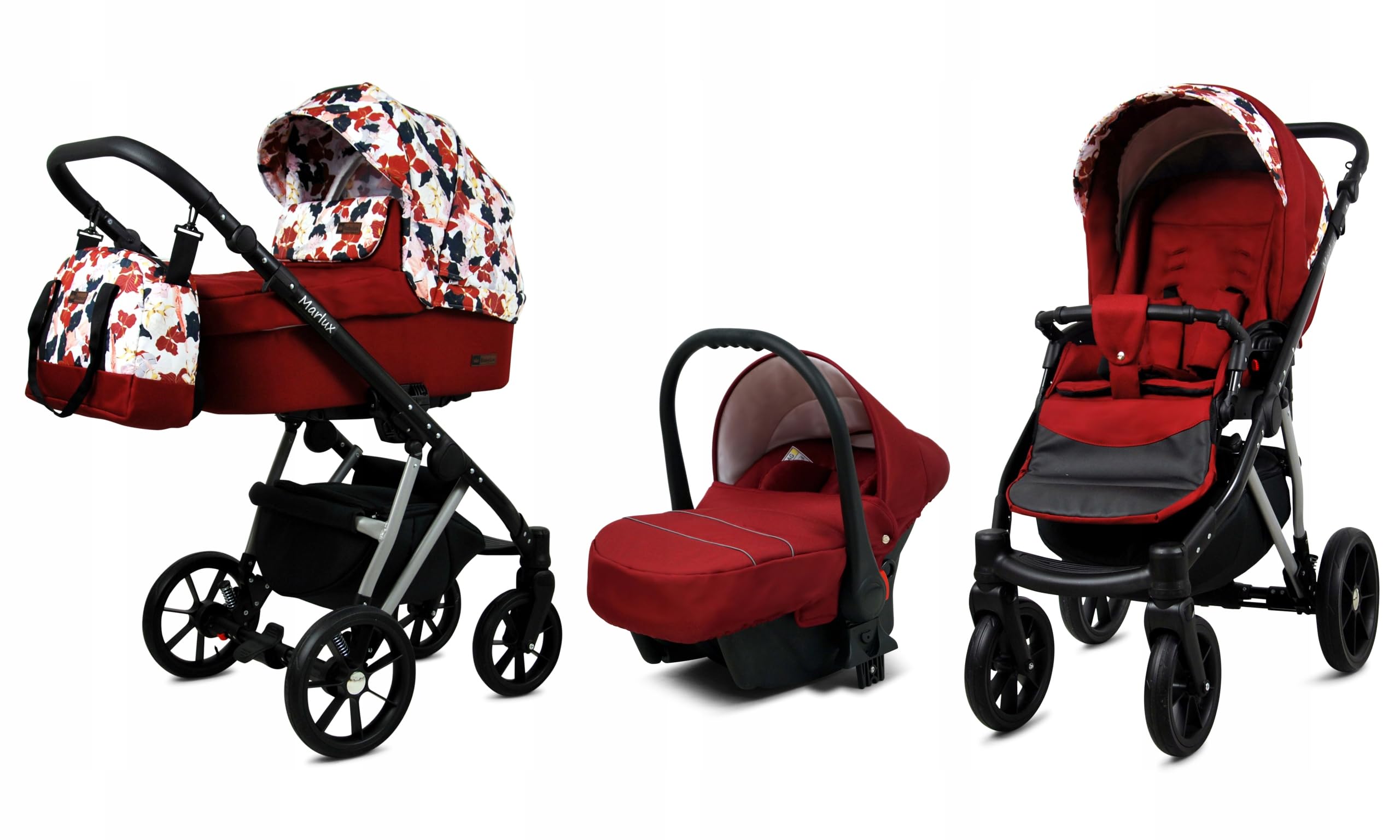 BabyLux® Carrito de Bebé Sistema de Viaje Set 3 en 1 - Marlux Magnetic - incl. Capazo, Silla de Paseo, Silla Coche - Cochecito - con Bolso cambiador, Cubierta para la lluvia, Mosquitera etc.