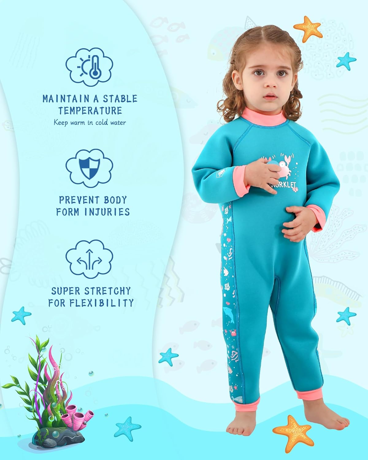 Baby Wetsuit, Neoprene Warm Swimsuit with Thermal Lining - Image 3