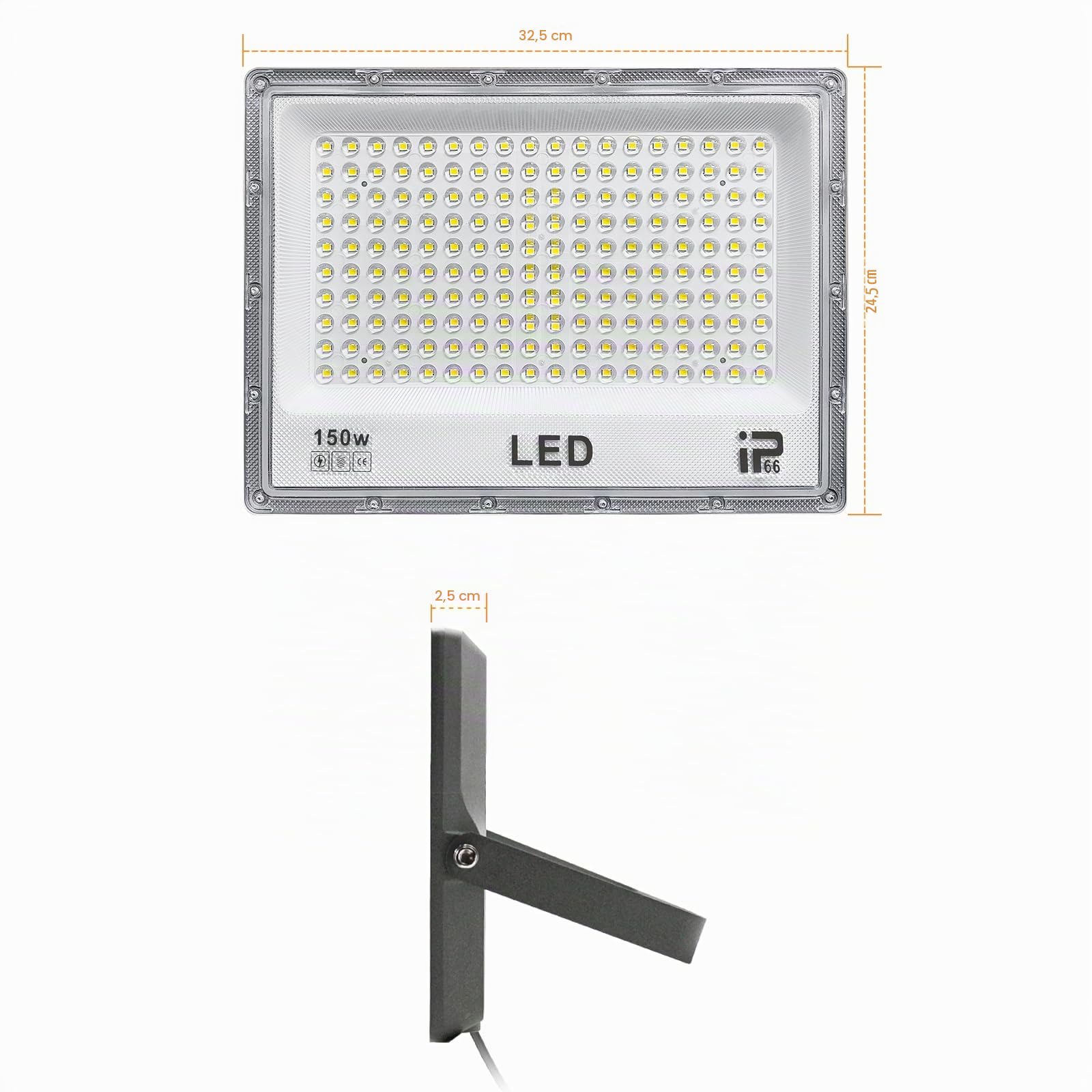 CREATESTAR Foco LED 150W 2 piezas, 14750LM 6500K Proyector LED Exterior,IP66 Impermeable 192 LEDs Super Brillante,Potente foco exterio para Jardín,Garaje, Terraza,Patio Trasero