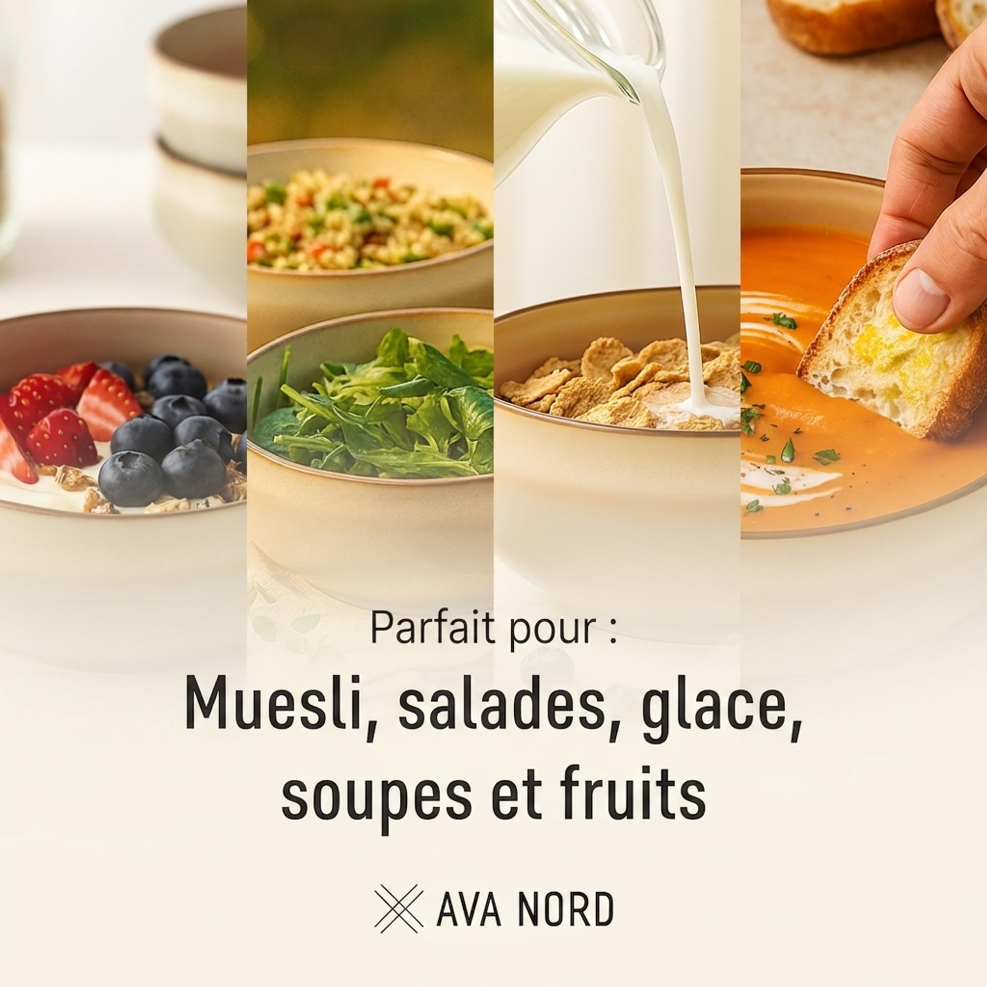 Ava Nord Lot de bols à céréales en céramique de 118 à 600 ml pour soupe, salade, dessert ou crème glacée – Empilables, passent au lave-vaisselle et au micro-ondes – Petits bols rustiques pour cuisine