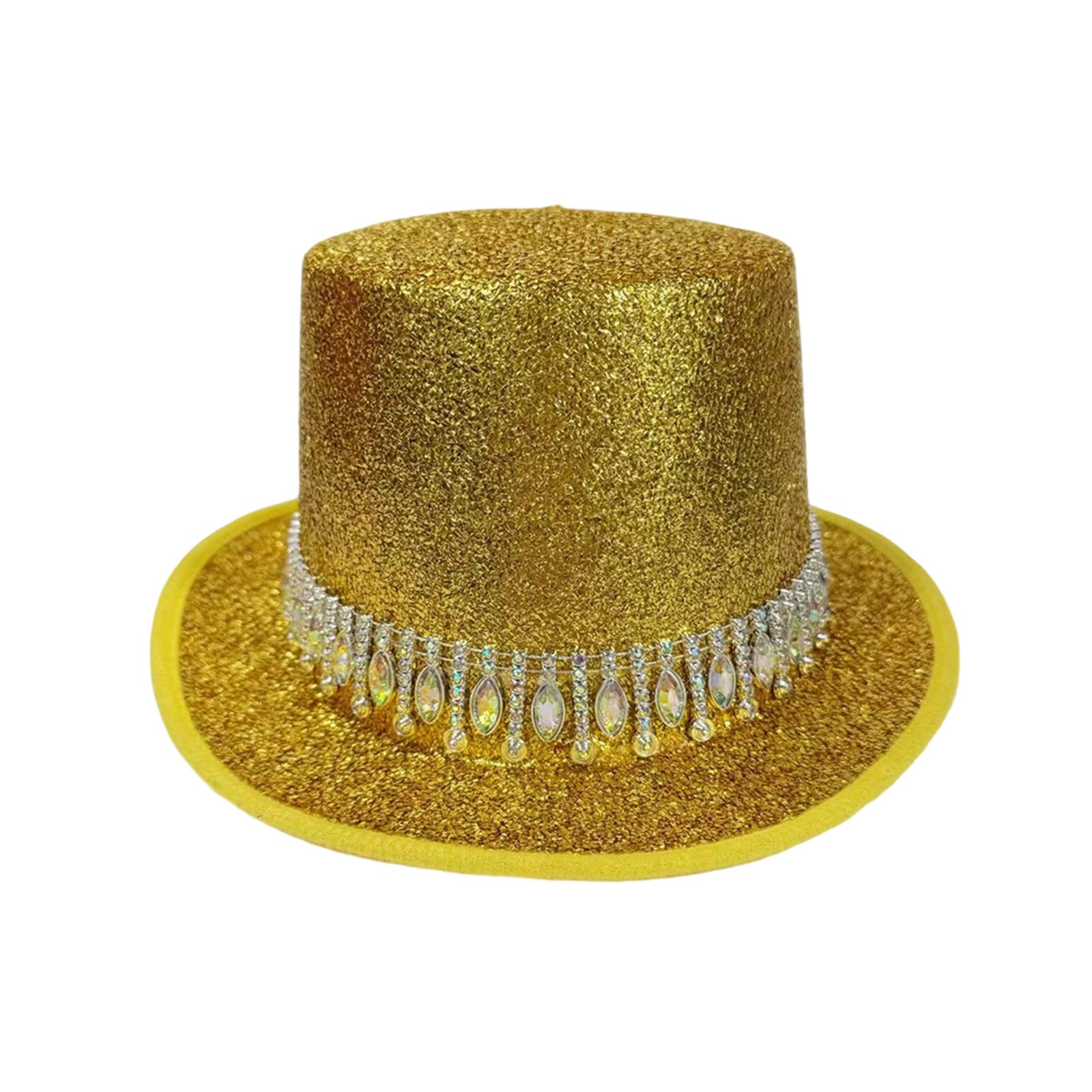 FeMereina Top Hat for Men and Women Party Hat with Rhinestone Decorative Band for Bachelorette Party Costume Hat (Gold, One Size)