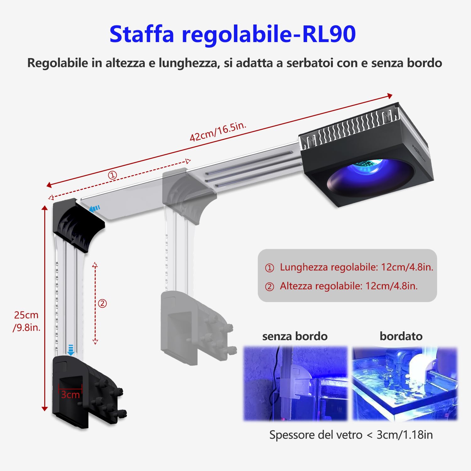PopBloom 2 pezzi RL90 Reef WiFi lampade LED per acqua salata, illuminazione LED a spettro completo da 200 W per acquari marini con braccio scorrevole posteriore, 90 cm 120cm coralli di barriera