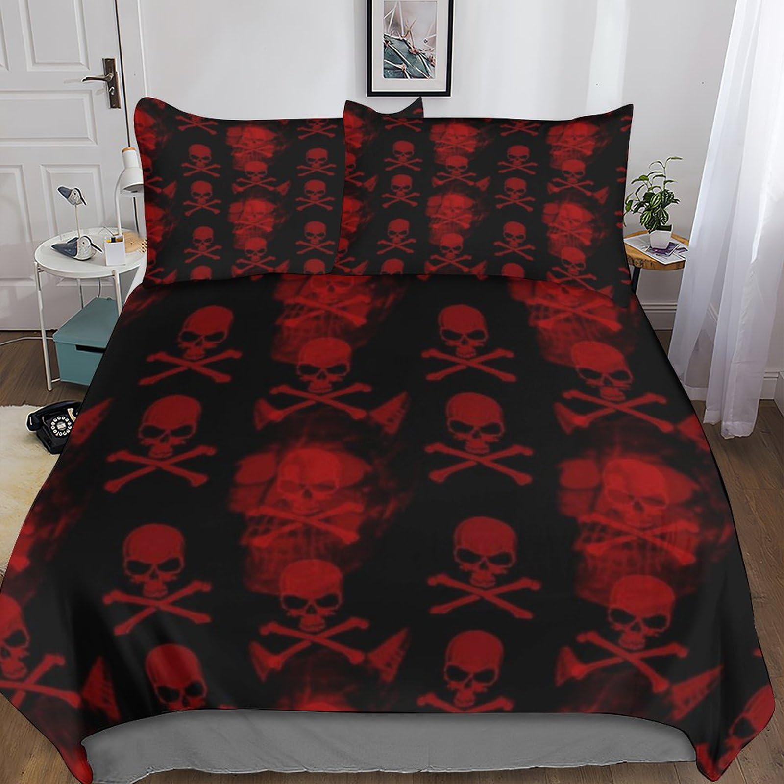 Housse de couette skull 3D imprimée lit king 220x240 parure horror personnalisable