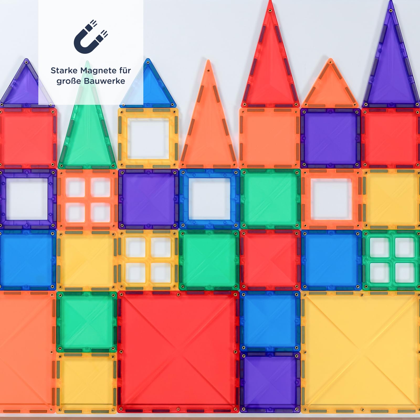 CONNETIX Magnetbausteine Regenbogen Starterpaket, 60 Stück, Ideales Basis Set mit Quadraten und Dreiecken, prämiertes Mint Lernspielzeug für kreatives 2D und 3D Bauen, ab 3 Jahren