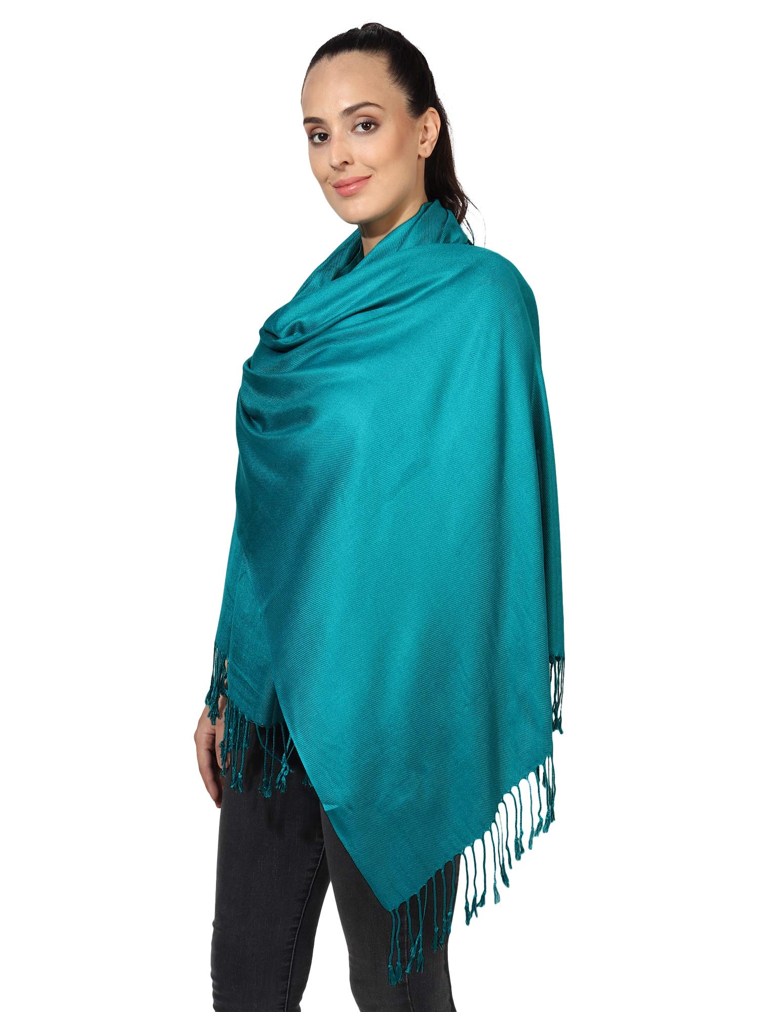 World of Shawls Pashmina Style All Seasons Handcrafted Wrap Shawl Stole Scarf (Teal)