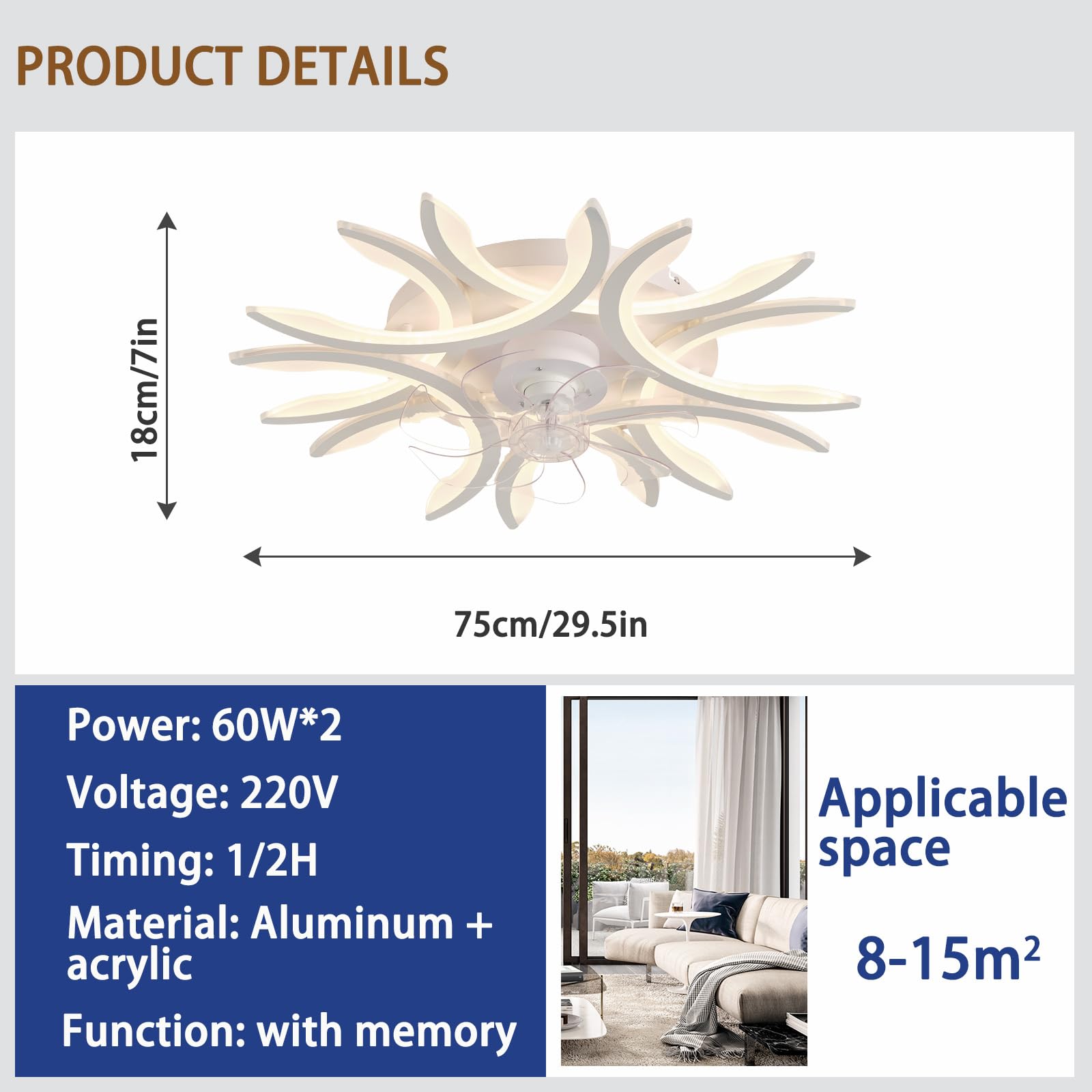 Inteligente Lámpara De Techo Con Mando A Distancia, Regulable Candelabro Memoria Protección Ocular Salón Lampara De Techo Sin Parpadeo Dormitorio Sala, Blanco