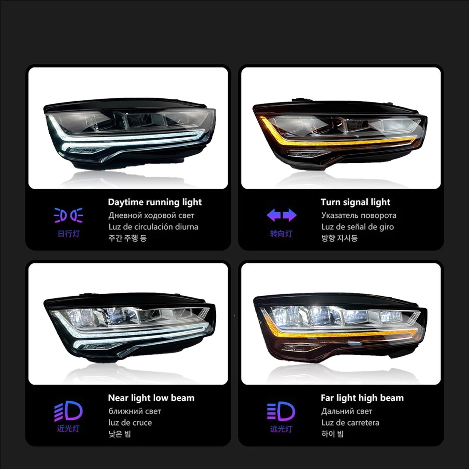 Head Lamp Reflektory samochodowe pasujące do Audi A7 2011-2017 Lampy samochodowe LED Światła do jazdy dziennej Dynamiczne kierunkowskazy(Bumper change)