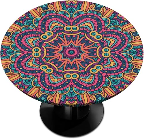 Elegante mantel redondo de mandala para mesa circular, color naranja y rojo, mantel redondo de poliéster ajustable con elástico para cocina, disponible en Yaxa Costa Rica