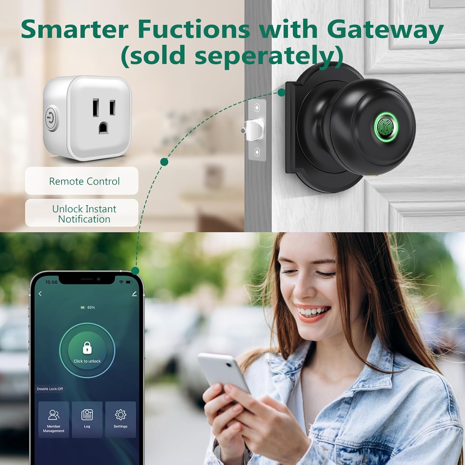 GeekTale Fingerprint Door Lock for Bedrooms, Fingerprint Door Knob with Lock, Smart Door Lock, App Control, Back-up Keys, Thumbprint Door Knob for Bedrooms, Office, Apartment