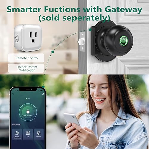 Miniatura 5 de GeekTale Cerradura de puerta de huellas dactilares, cerradura inteligente con aplicación, cerradura de puerta biométrica, perilla de puerta con