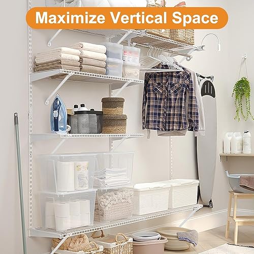 Vista 5 de EEEKit 4 soportes de alambre para estanterías de alambre, soportes de estante de alambre blanco de 17 pulgadas, soportes de estante de armario