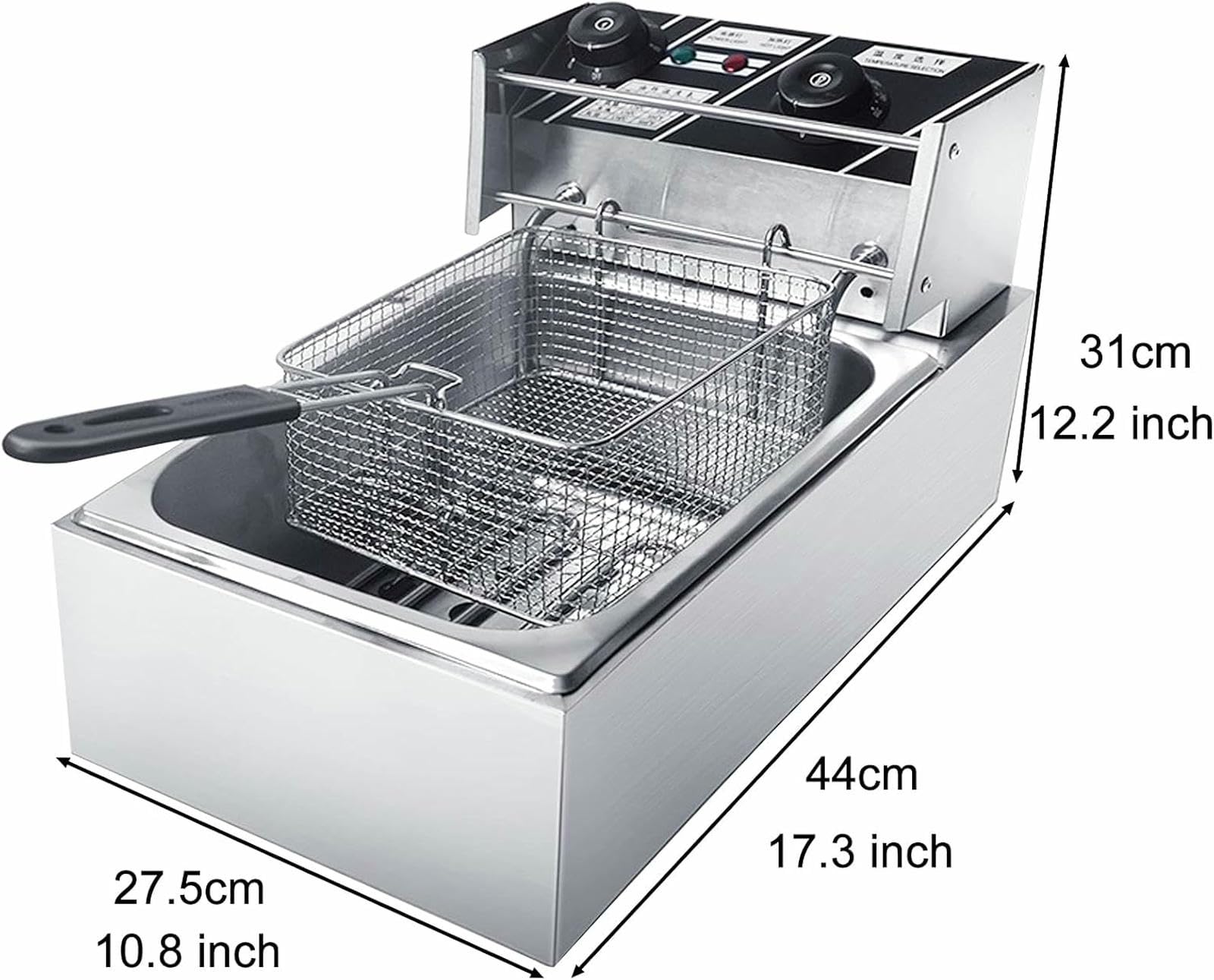 Freidora Industrial eléctrica de Acero Inoxidable, con Cesta y Tapa, función de Control de Tiempo y Temperatura, para Uso Comercial y doméstico.