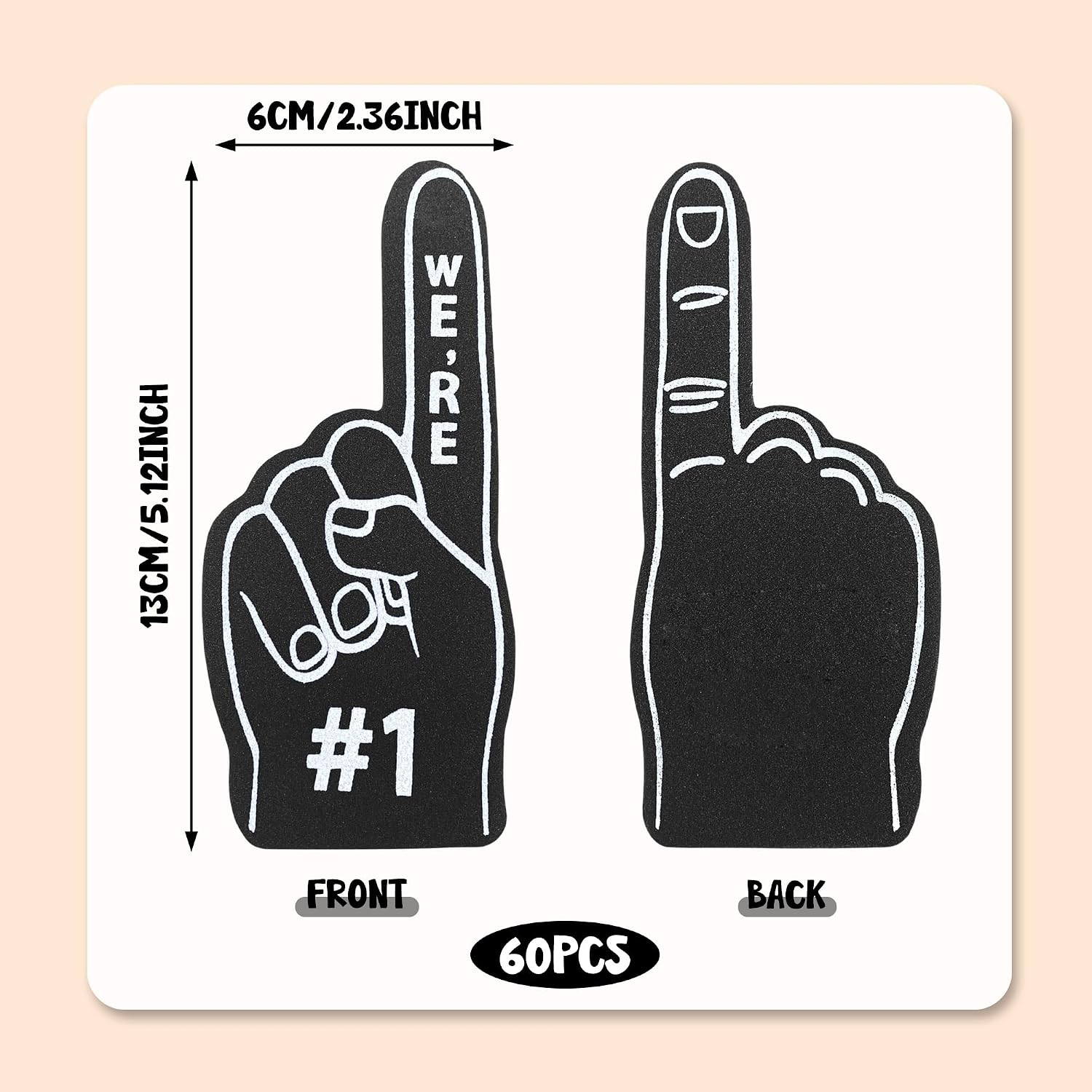HAVAGDTM 60PCS Black Mini Foam Fingers Bulk Foam Finger Hands Set for Sports Gifts Baseball Hockey Football Basketball Themed Party Supplies image 2