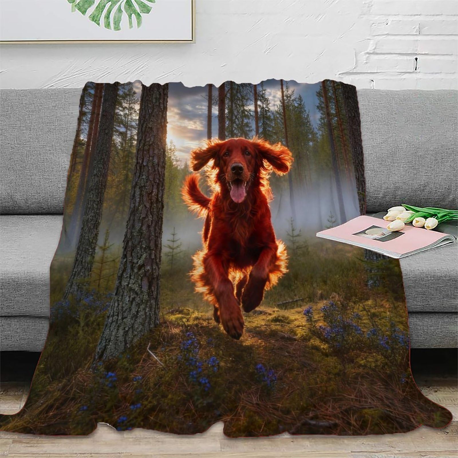WXLWHR Irish Setter Fleece Throw Blanket, Super Soft & Cosy Flannel, Spruce Forest Throw, for Bed And Sofa Gifts for Her Or Him 50x60inch(127x152cm)