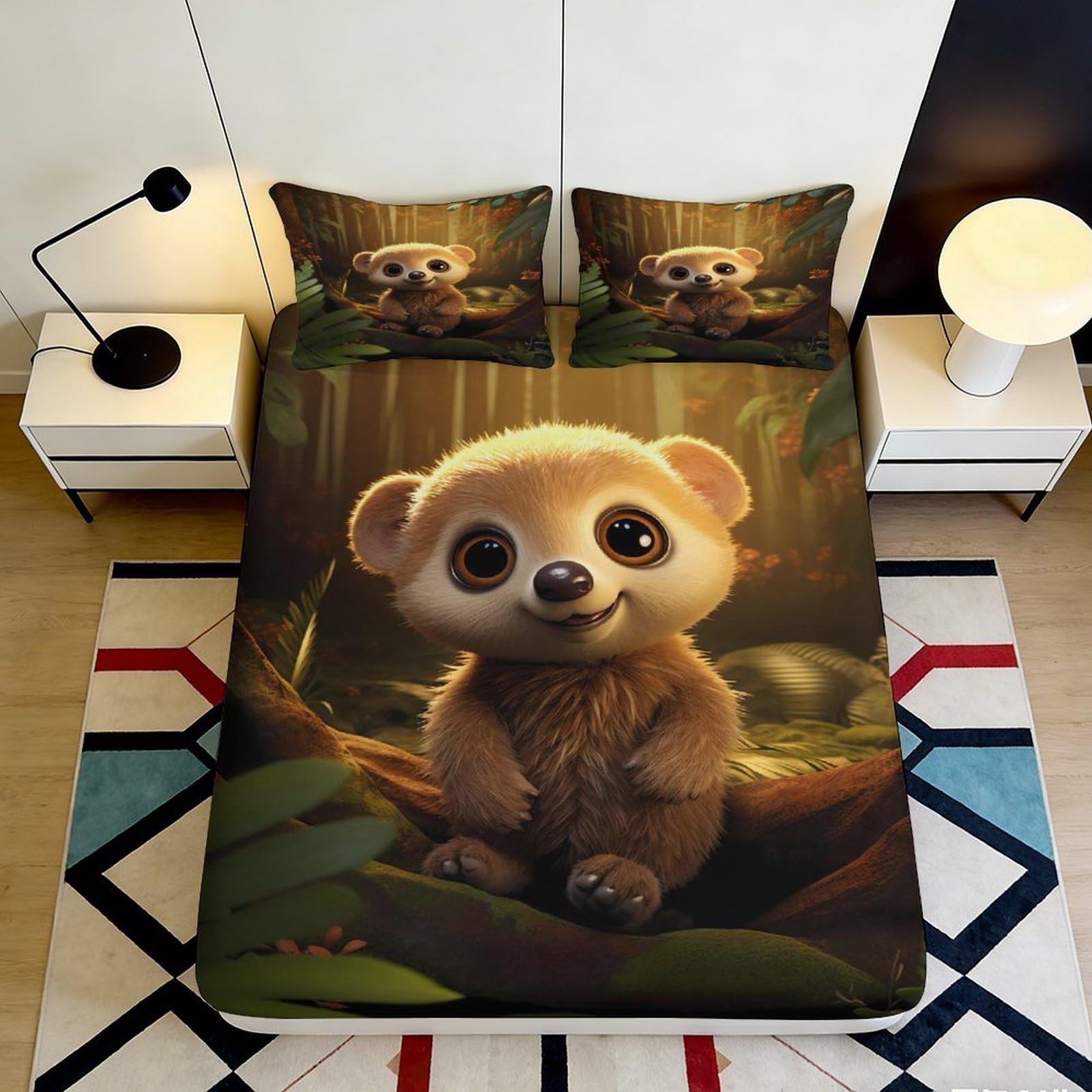 Qjzxknhpgr Style-3 3D Printed Cute Bear Fitted Sheet Microfiber Soft Breathable Forest Animal Mattress Cover For Bedroom Dorm Decor 90X200x25cm