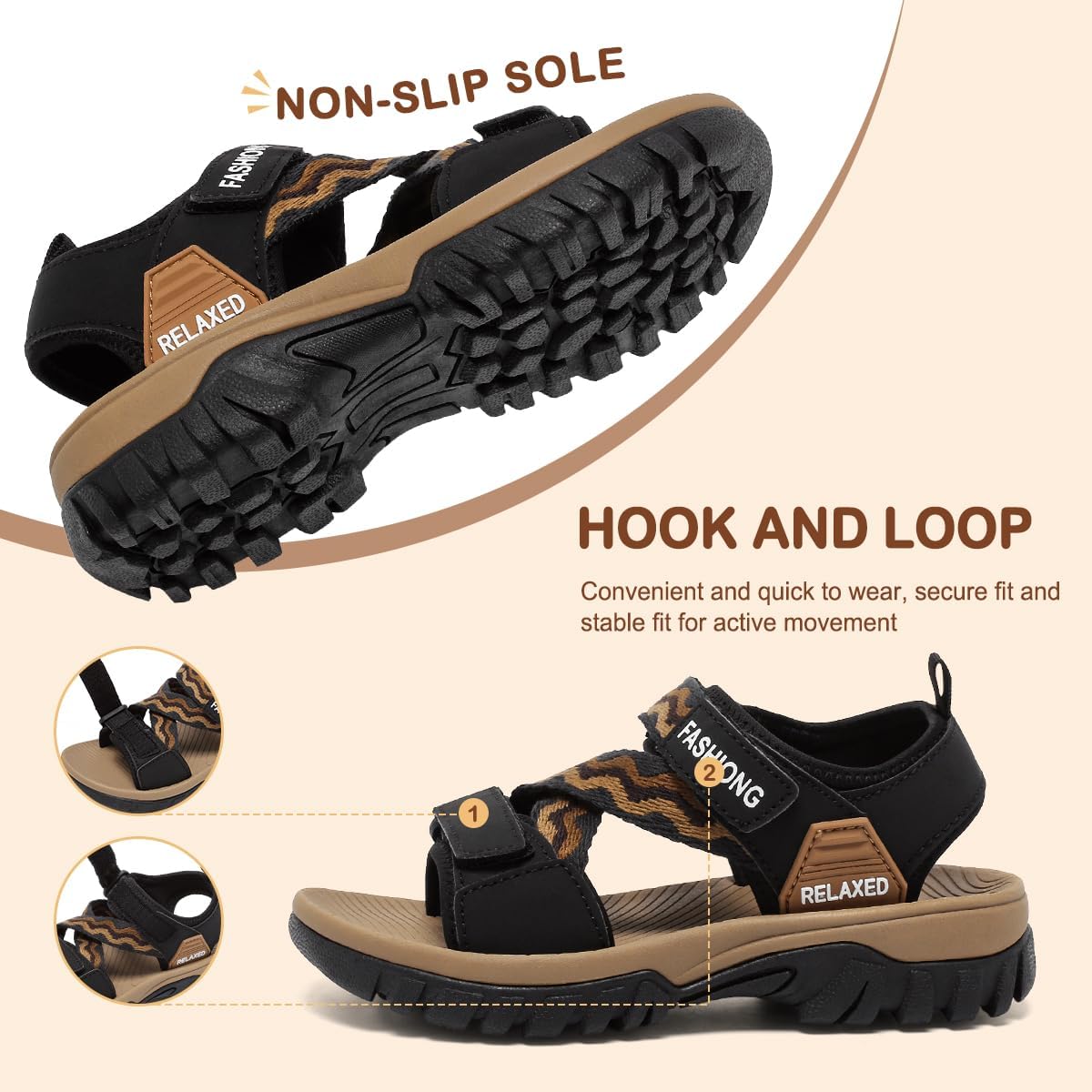 Kids Orthopedic Walking Sandals Comfort Arch Support Sport Hiking Recovery Sandals for Boys Girls Outdoor Cushioned Athletic Sandals Waterproof Adjustable Strap Camping Slide Sandals Summer Beach Water Shoes
