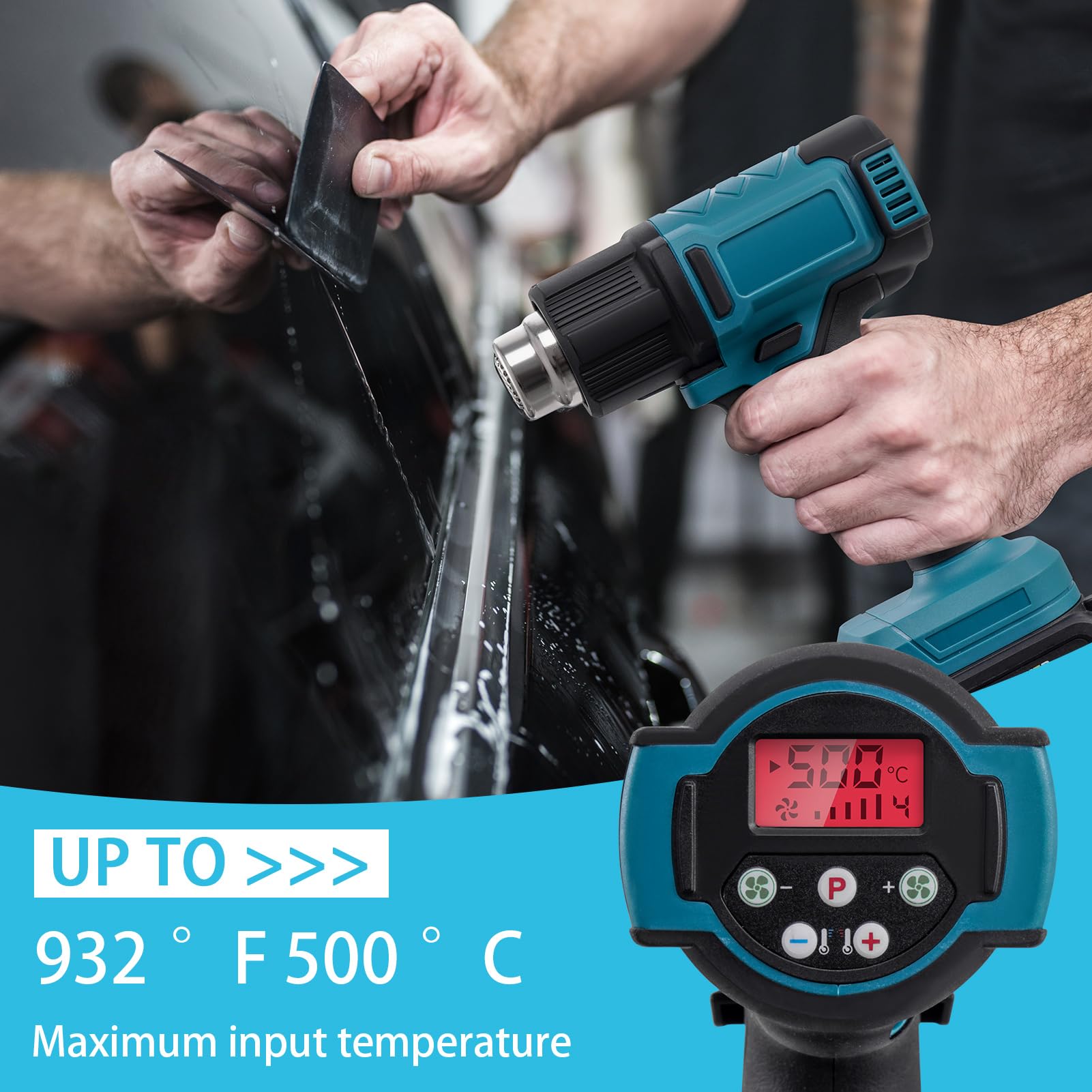 Akumulatorowa dmuchawa na gorące powietrze 21 V, 350 W, szybkie nagrzewanie do 550 ℃ | Zabezpieczenie przed przegrzaniem, 3 dysze, akumulator do opalarki do prac domowych, usuwanie lakieru, rozmrażanie rur