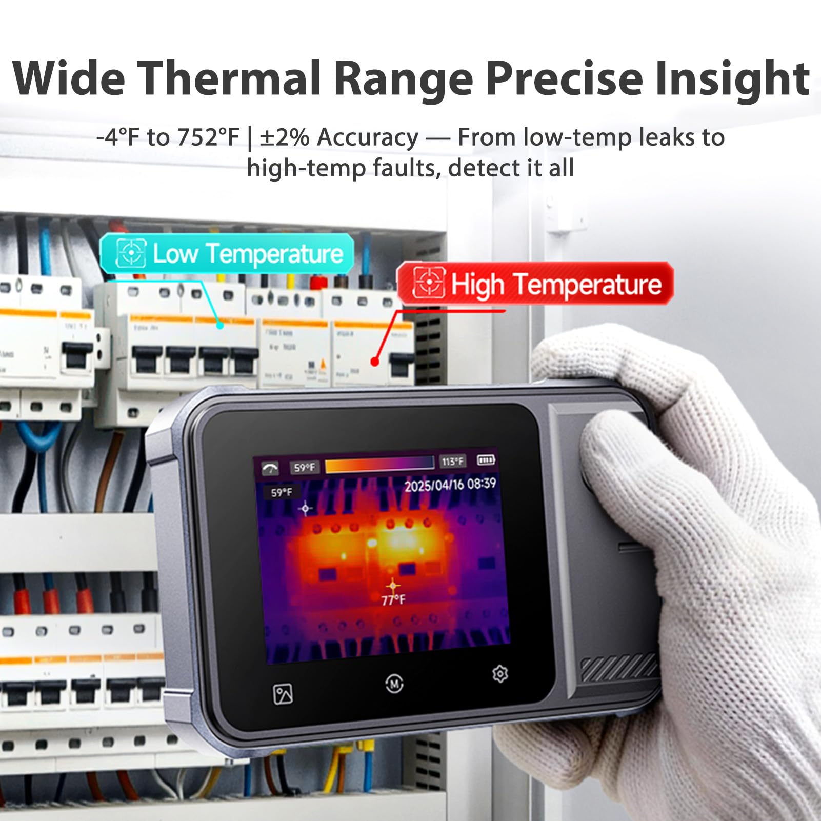TDM-120P Termocamera Multimetro 2in1, 120x90 Termocamera a infrarossi, da -20 °C a 400 °C, Touchscreen 2,8'', Multimetro Digitale TRMS 19999 Conteggi per applicazioni elettriche e Auto Repair