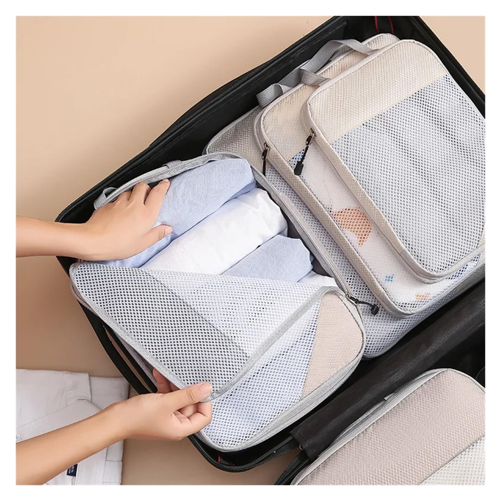 Organizer Viaggio Set da 3 pezzi, borsa viaggio con cubo di compressione, leggera, organizer for vestiti, accessori for bagagli(Grey 3-piece set)