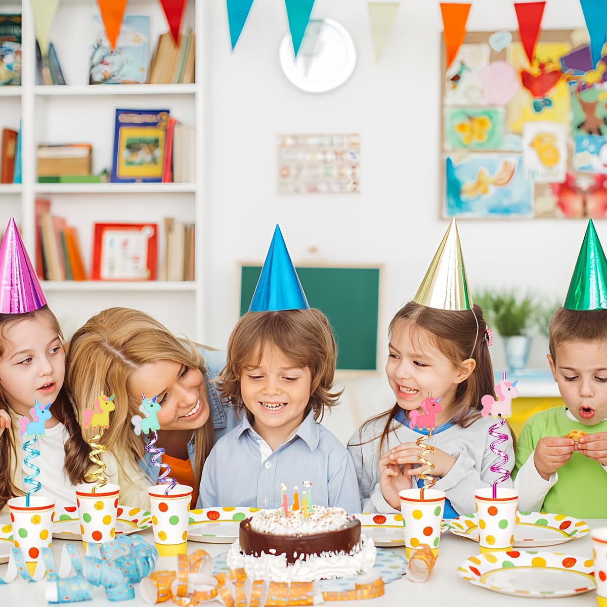 Paille Plastique Jetable 8 Pailles Réutilisables Licorne - En Plastique Coloré Pour Enfants - Fêtes Et Anniversaires Accessoires Boissons Colorées